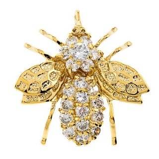 Gold Vermeil Cubic Zirconia Bee Pin Brooch Pendant (Nice Gift, Special 