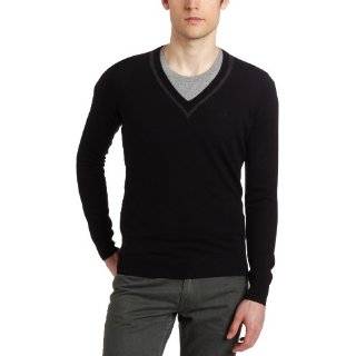 Ben Sherman Mens V Neck Sweater with Color Insert Long Sleeve Knit