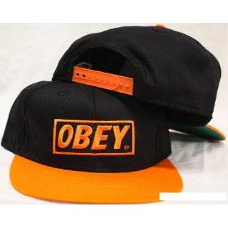 Obey Black / Orange Plastic Snapback Adjustable Plastic Snap Back Hat 