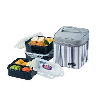   & Lock Square Lunch Box 3 Piece Set with Insulated Gray Stripe Bag
