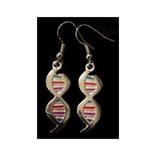 DNA Earrings, Gold Tone with Enamel (multi color)